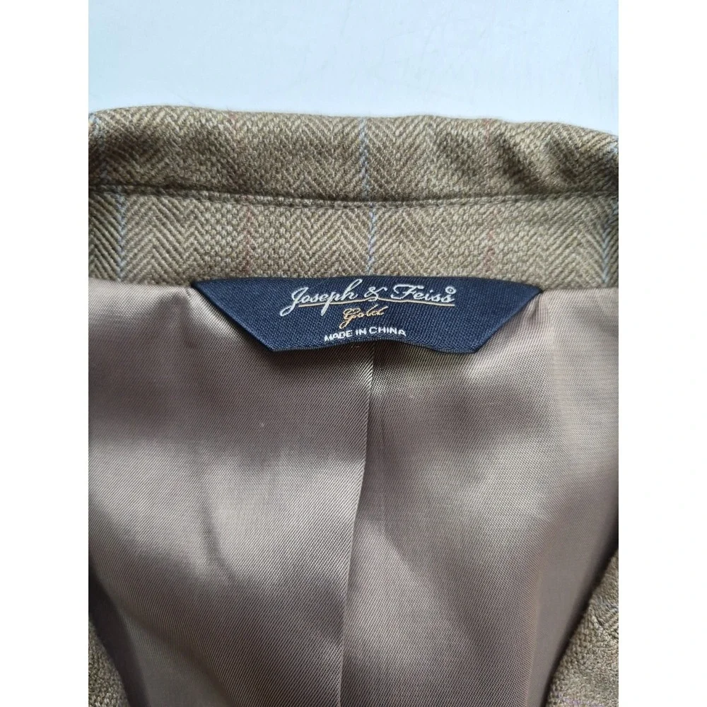 Joseph & Feiss Mens Wool Sports Coat 40R Beige Herringbone 2 Button H602